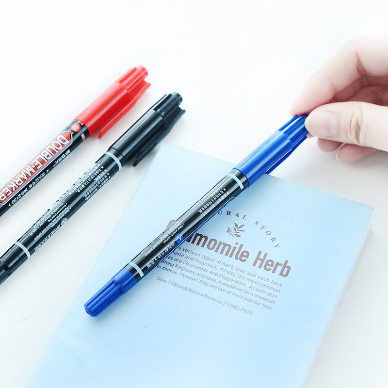 M&G MG2130/Y22O4 1 Piece Dual Head Marker Pen Black/Blue/Red Extra Fine Point Oil Ink Liner Twin Mark Pens Office School Supplies