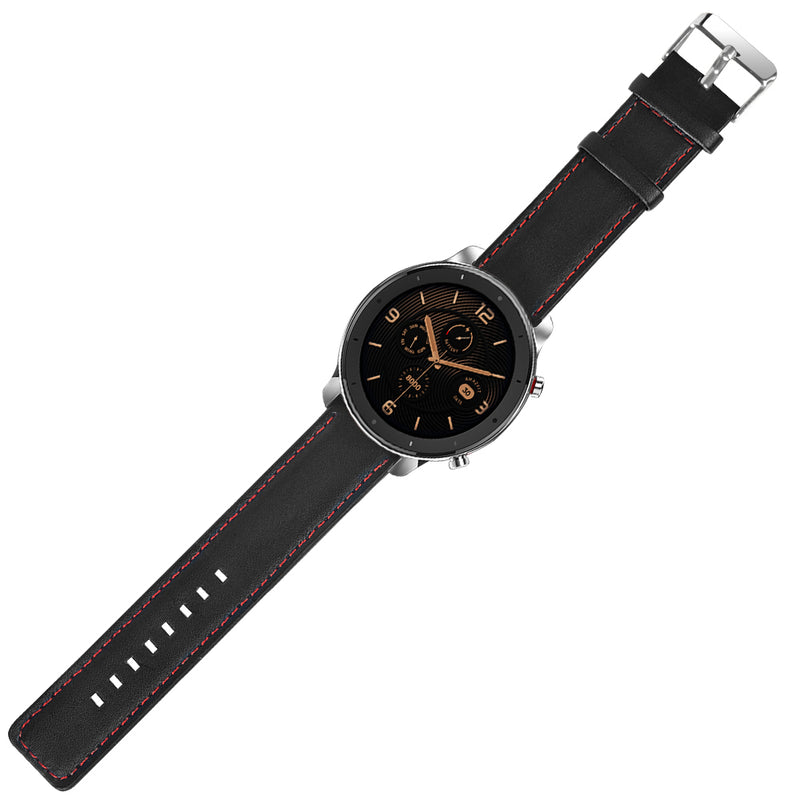 Red Thread Single Leather Watch Band Watch Strap for 47mm Amazfit GTR Smart Watch