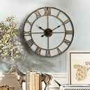 Loskii Creative Wall Clock Living Room Round Hollow Out Cafe Bar Wrought Metal Vintage Wall Clock