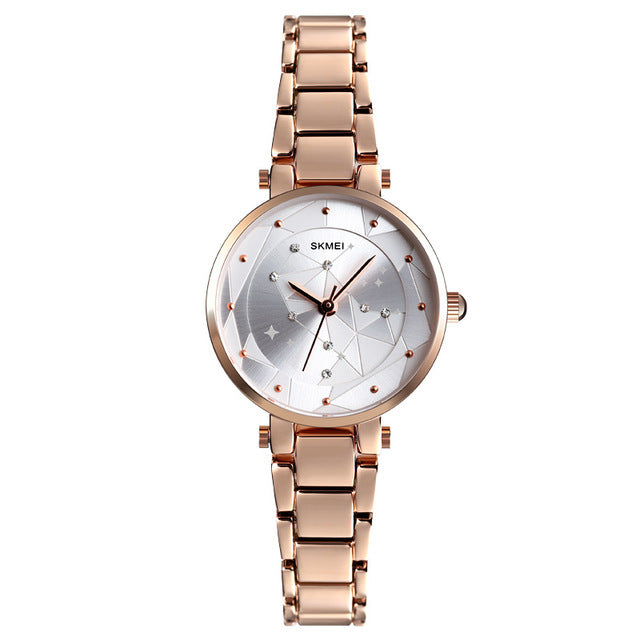 SKMEI 1411 Constellation Design Casual Stainless Steel Waterproof Fashionable Quartz Watch Women Wristwatch