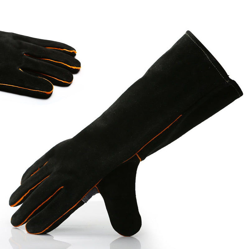 2Pcs Heavy Duty Wood Burner Welding Gloves Heat Resistant PU Leather Stoves Barbecue Work Gloves