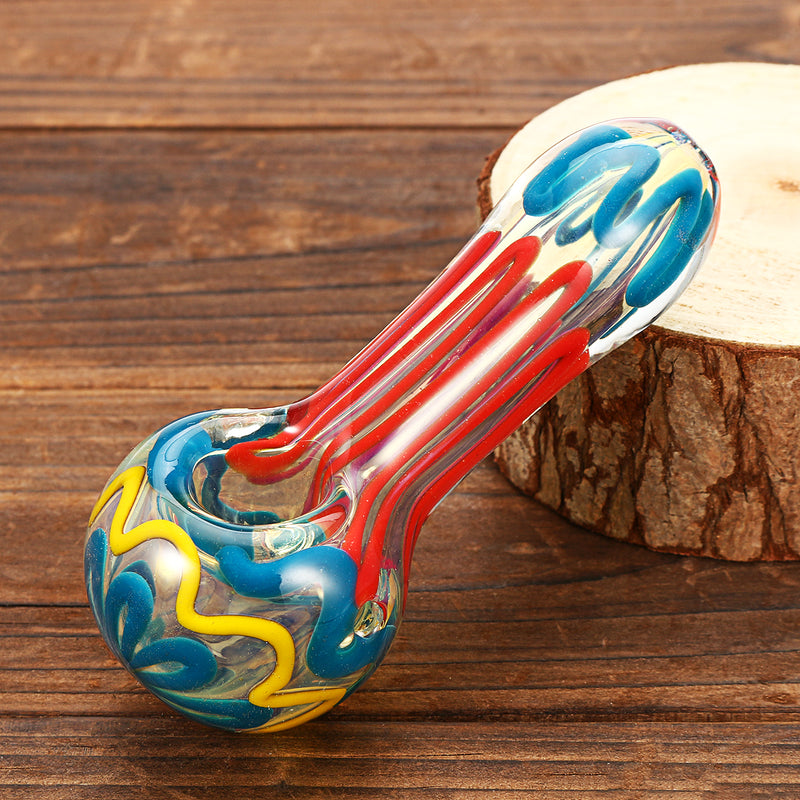 Yellow Patterned Glazed Glass Pipe Spoon Shape T obacco Herb Tube Portable Hand Crafts Pipes