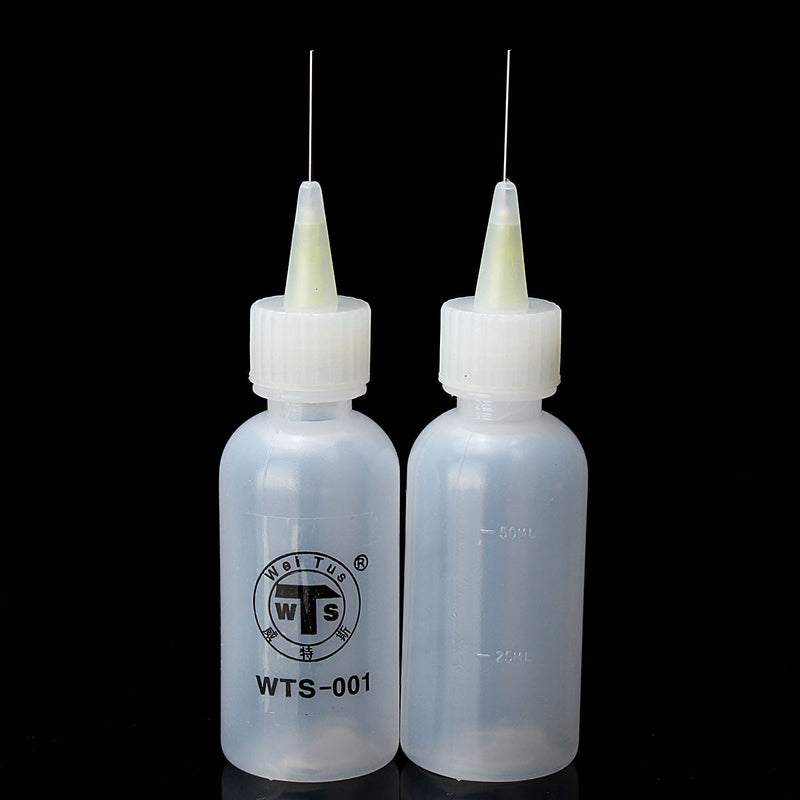 2Pcs 50ml Needle Tip Soldering Liquid Flux Alochol Oil Dispenser Plastic Bottle
