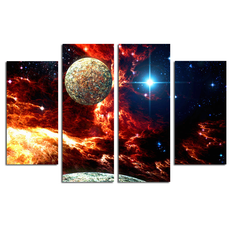 Miico Hand Painted Four Combination Decorative Paintings Cosmic Starry Sky Wall Art For Home Decoration
