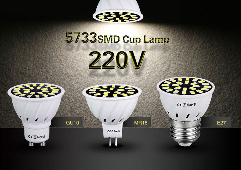 E27 GU10 MR16 8W 32 SMD 5733 LED Pure White Warm White Spot Lightting Lamp Bulb 220V