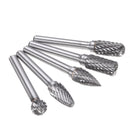 Drillpro 5Pcs DGCFA 6x10mm Double Cut Tungsten Carbide Rotary Burr Set 6mm Shank for DIY Wood Carving Metal Polishing Engraving Drilling