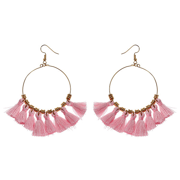 1 Pair Bohemian Sector Shape Tassel Pendant Big Hoop Dangle Earrings for Women