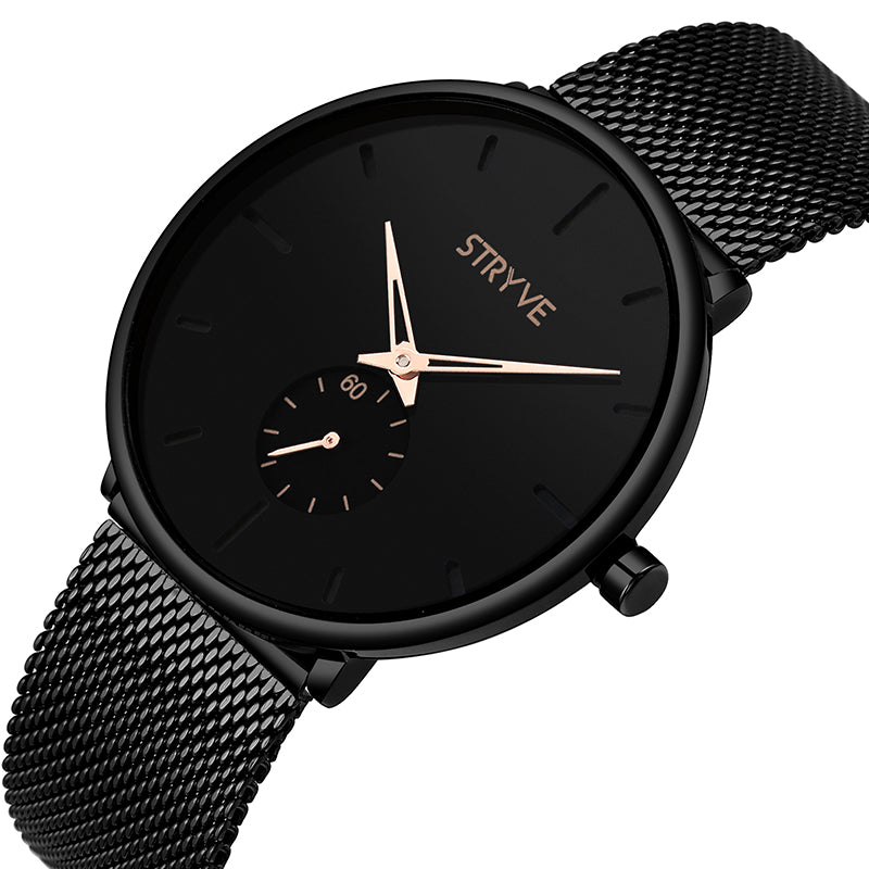 STRYVE S9501 Fshion Men Simple Dial Full Mesh Steel Strap Independent second Dial Quartz Watch
