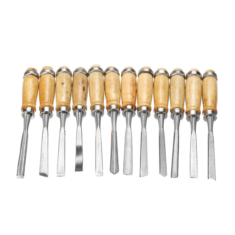 12Pcs Wood Carving Chisel Set Carbon Steel Woodworking Rolling Pouch