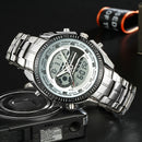 STRYVE S8016 Stainless Steel Calendar Stopwatch Chrono Alarm LED Dual Display Digital Watch
