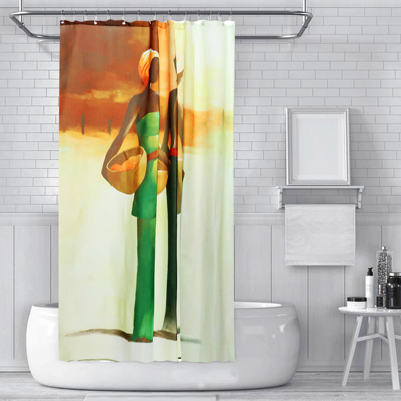 3D Bathroom Shower Curtain African Woman Shower Curtain Black Girl Bathroom Waterproof Polyester Fabric for Bathtub Decor 12 Hooks