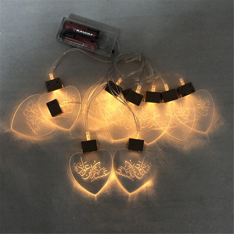 Waterproof LED String Light Ramadan Heart Moon Pendant Lamp Decor