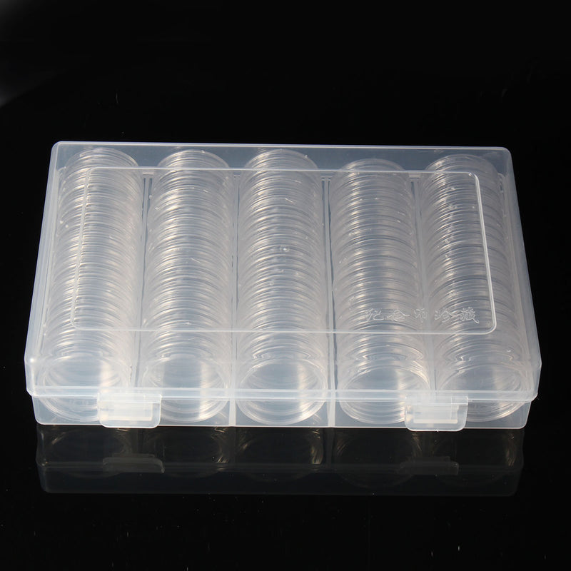 Coin Collection Box 100PCS 30MM Round Coin Case Transparent Storage Box Plastic Organizer Container