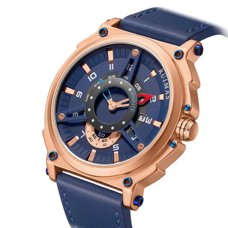 RUIMAS 565 Sport Men Watch 3ATM Waterproof Date Display Leather Strap Quartz Watch