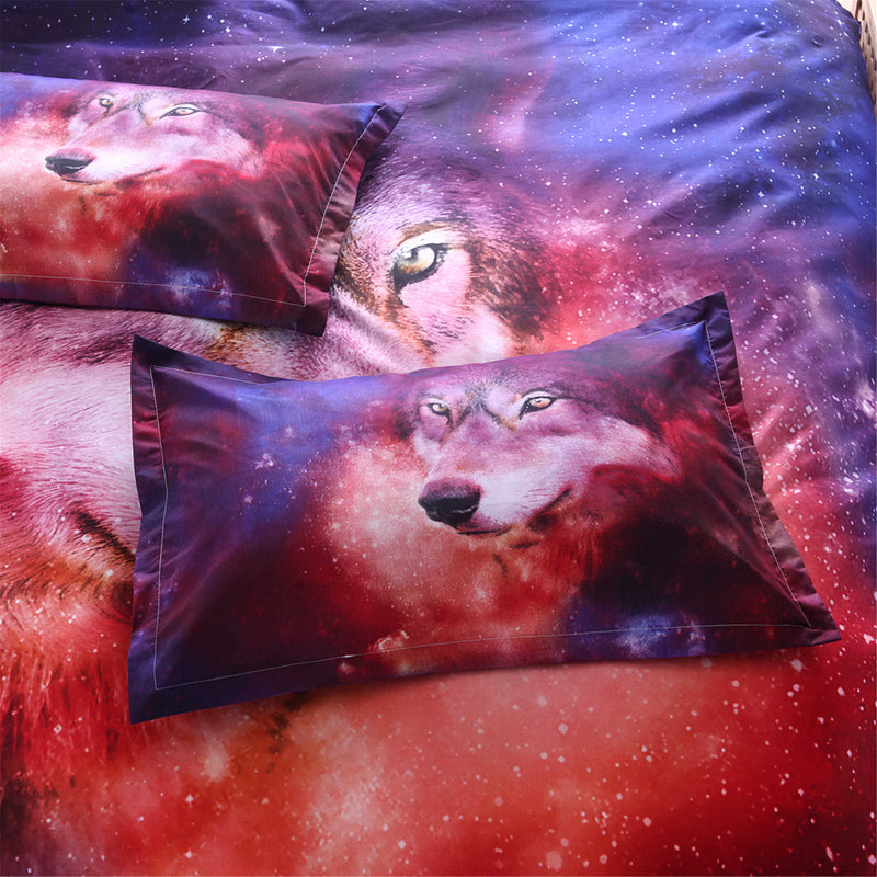 3 PCS Bedding Sets Skull And Wolf Printing Quilt Cover Pillowcase For Queen Size