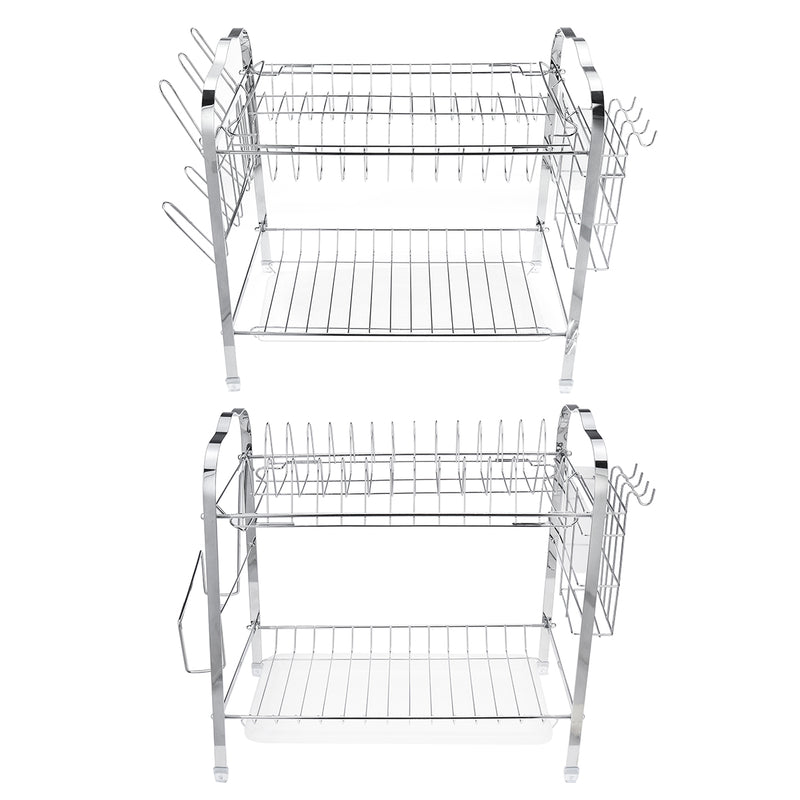 2 Tiers Dish Drying Rack Stainless Steel Over Sink Kitchen Cutlery Bowl Storage Holder