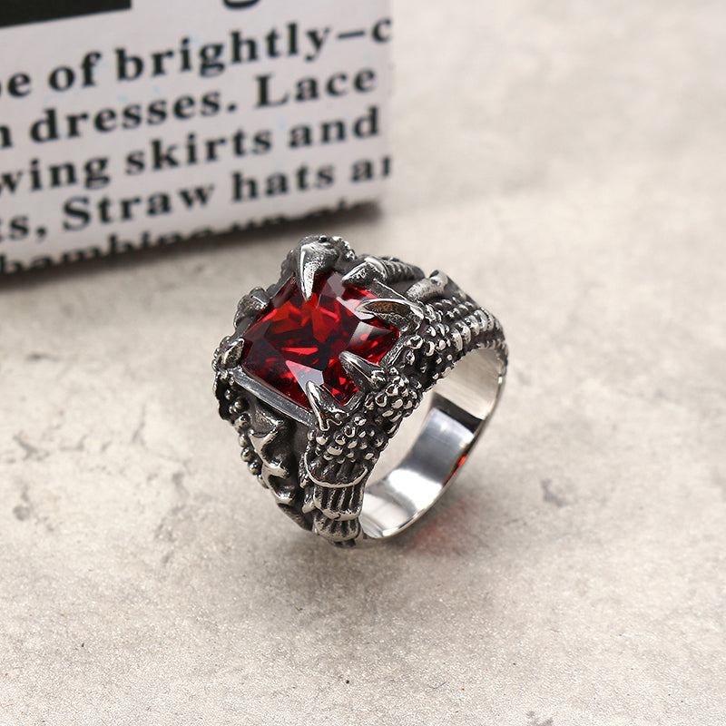 Cool Punk Dragon Claw Zircon Ring Stainless Steel High Polished Ring Halloween Jewelry