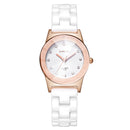 LONGBO 8631 White Ceramic Diamond Couple Watch Waterproof Casual Style Unisex Quartz Watch