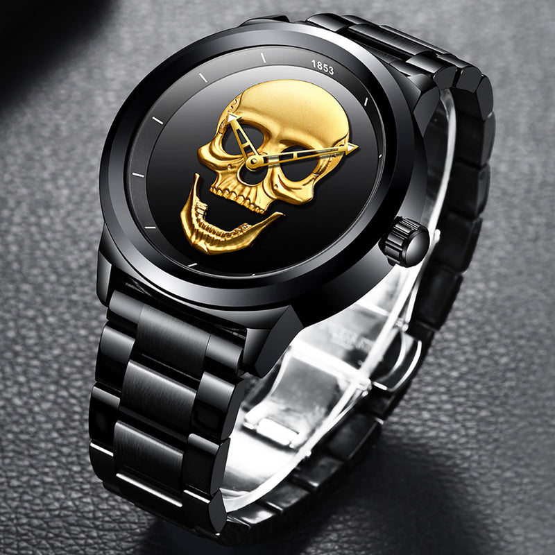 LIGE LG9876 Special Skull Pattern Three-needle Stainless Steel Quartz Watch Men Watch