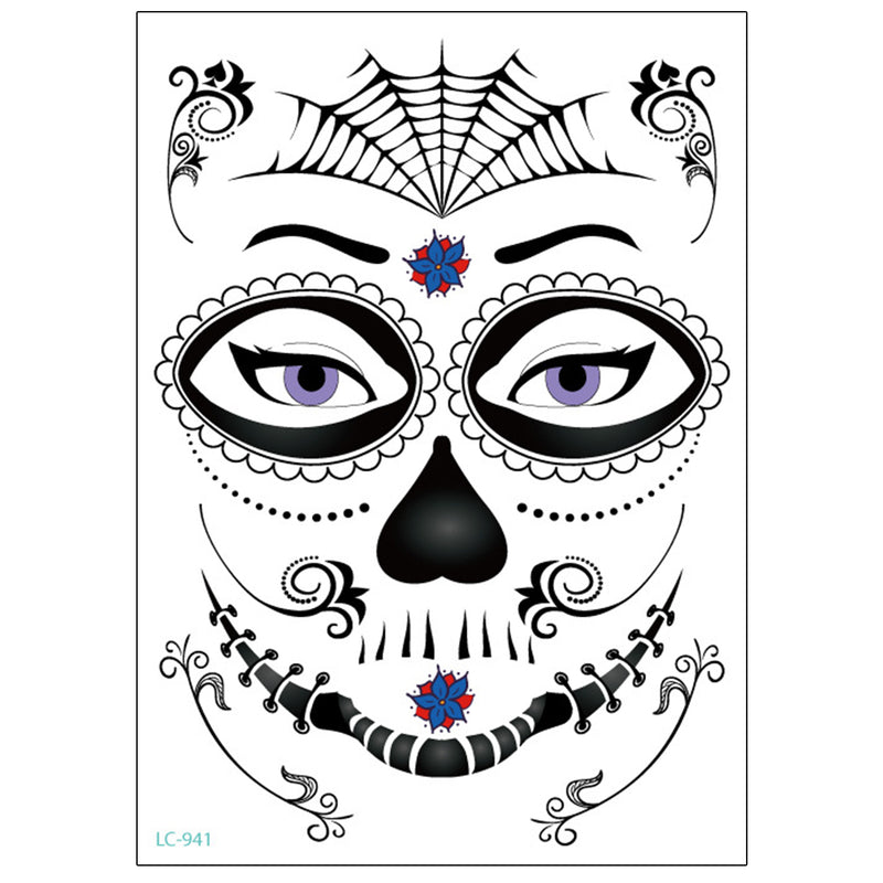 Halloween Cosplay Waterproof Temporary Skull Face Tattoo Sticker Makeup Dress Art Prop