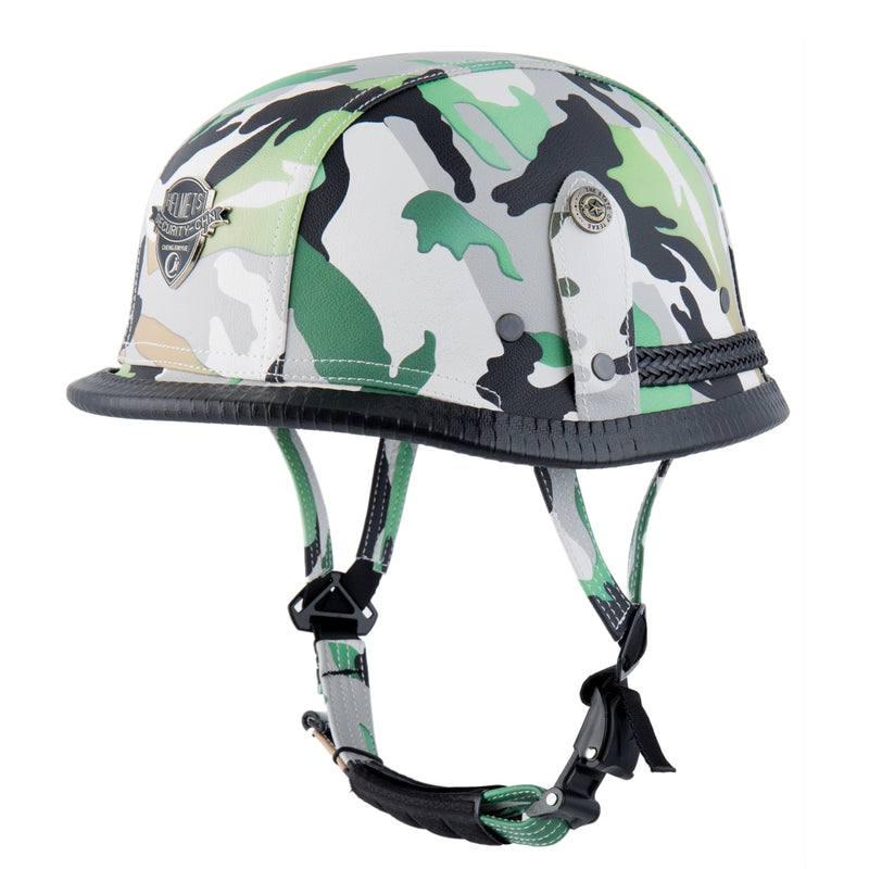 BYB Retro Cruiser Half Face Helmet Motorcycle Riding Leather Camouflage/Black
