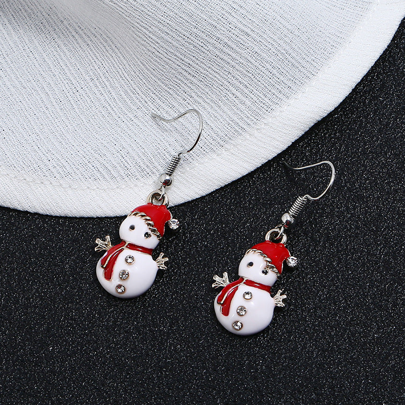 Sweet Earring Drop Earrings Red Christmas Snowman Rhinestone Earrings Cute Jewelry For Women