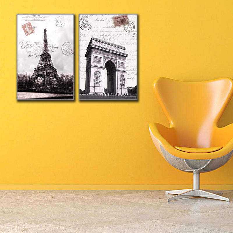 Miico Hand Painted Combination Decorative Paintings Paris Landscape Paintings Wall Art For Home Decoration