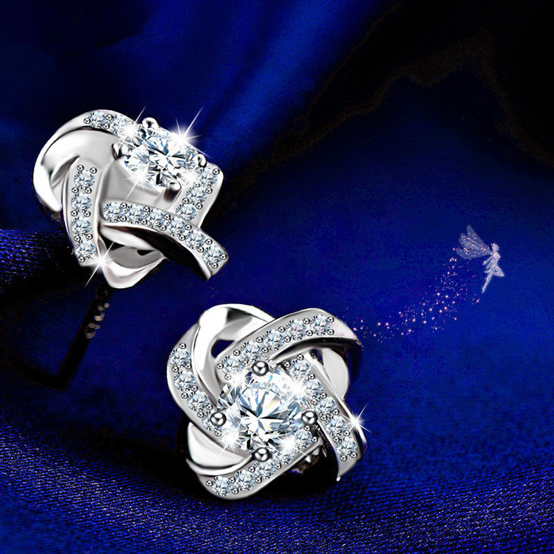 Sweet Women Zircon Cross Ear Stud Platinum Plated Rhinestones Earrings