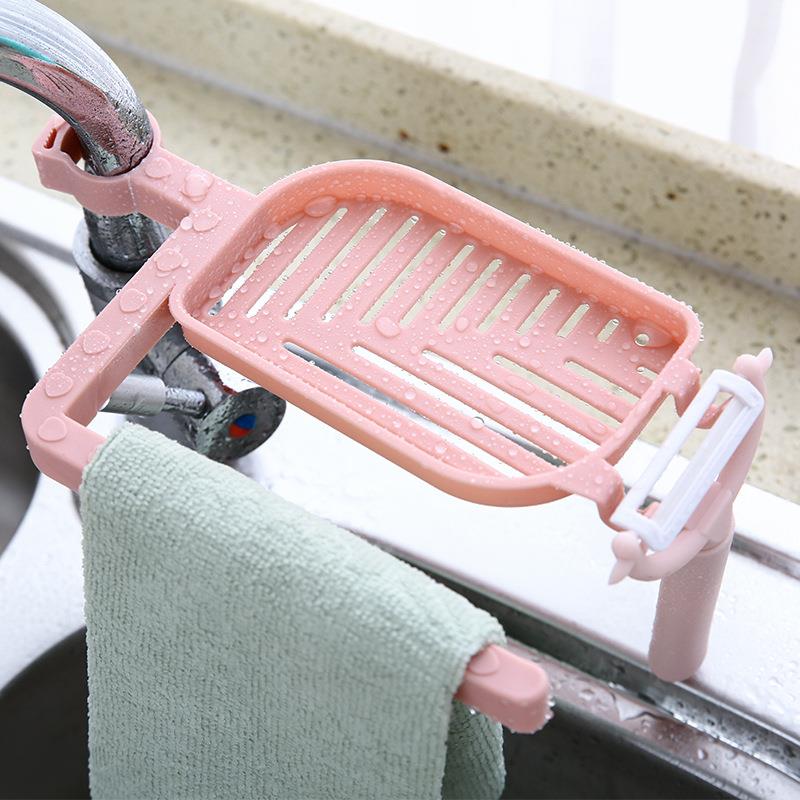 Two in one Water Faucet Asphalt Shelving Soap Box Sink Storage Rack Baskets Household Kitchen Sponge Wipes Asphalt Rack