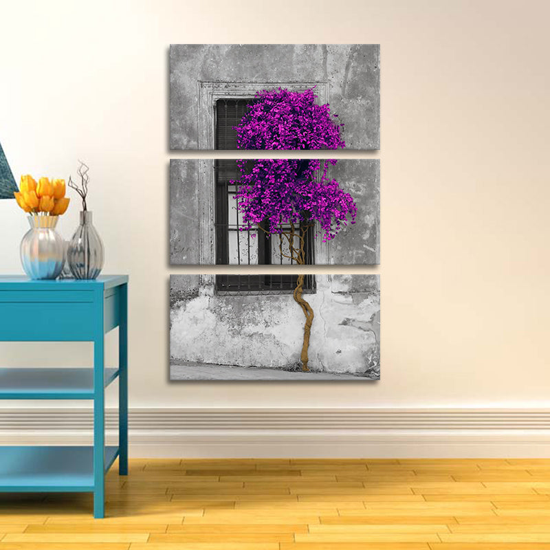 Miico Hand Painted Three Combination Decorative Paintings Purple Tree Wall Art For Home Decoration