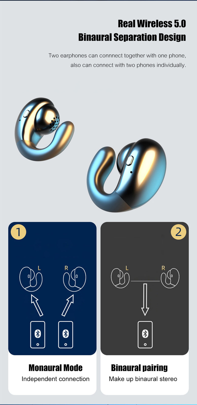 S19 TWS Hanging Ear Bone Conduction bluetooth 5.0 Sports Handsfree Earphone Headphones