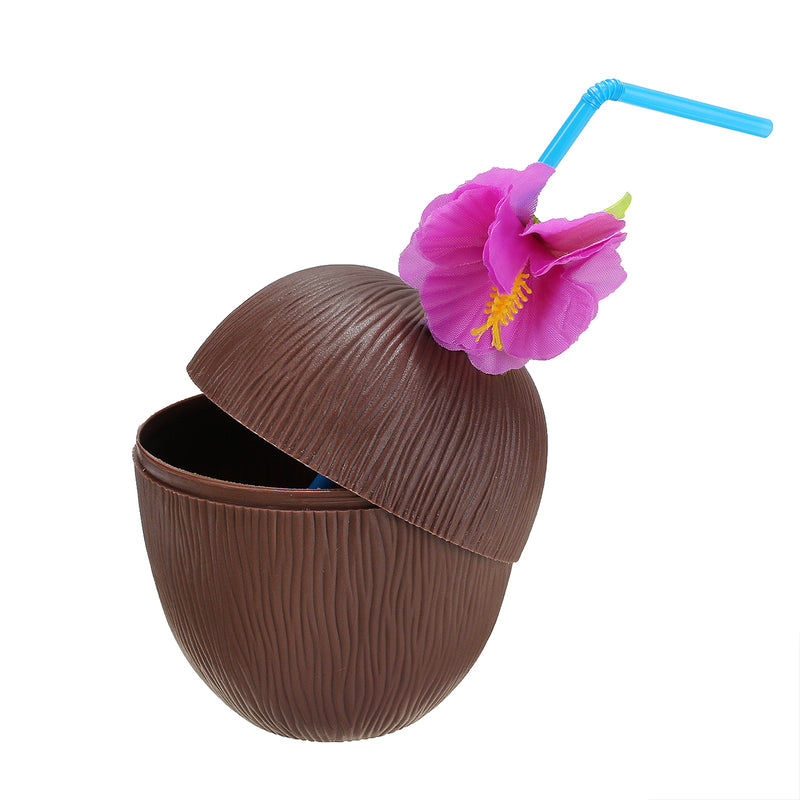 6Pcs Hawaiian Luau Hula Tropical Plastic Party Coconut Cup Drink & Straw Decoration Drinking Straw