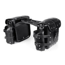 27x12x25cm Pair Black Motorcycle PU Leather Side Box Hanging Saddlebags with Water Bottle Bag