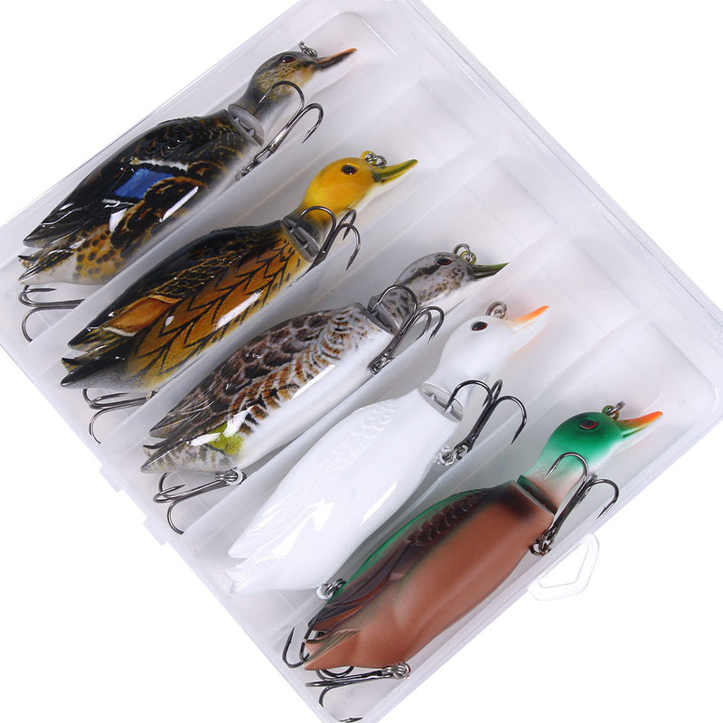 HENGJIA J101 5PSC Duck Fishing Lure Set Rotating Tail Popper Topwater Swim Crankbait Artificial Hard Bait