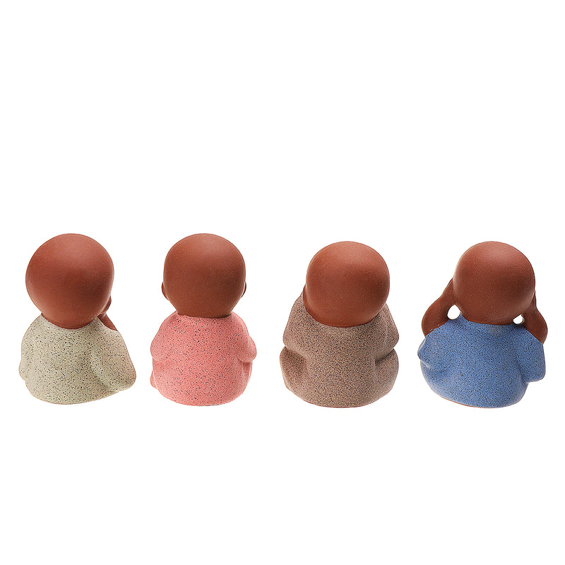 4Pcs Tea Pet Ceramics Statue Monk Figurine Chinese Crafts Ornament Decorations