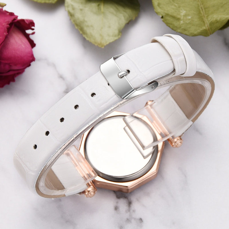 Fahion Diamond Mirror Watch Ladies Dress Ultra-thin Leather Women Quartz Watch