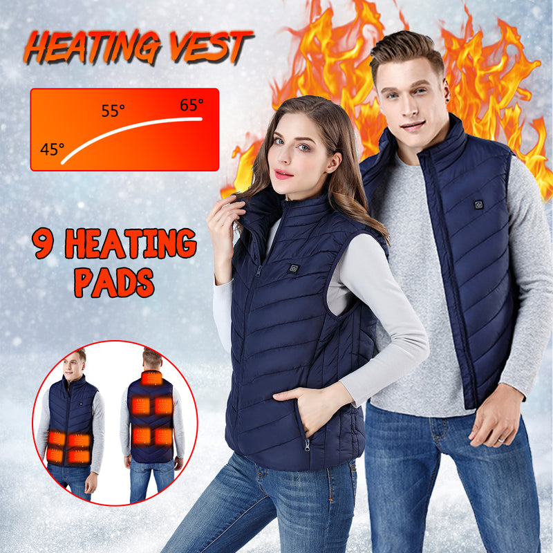 9 HeatingPads Blue USB Men Women Electric Heated Vest Jacket Coat Washable Warm