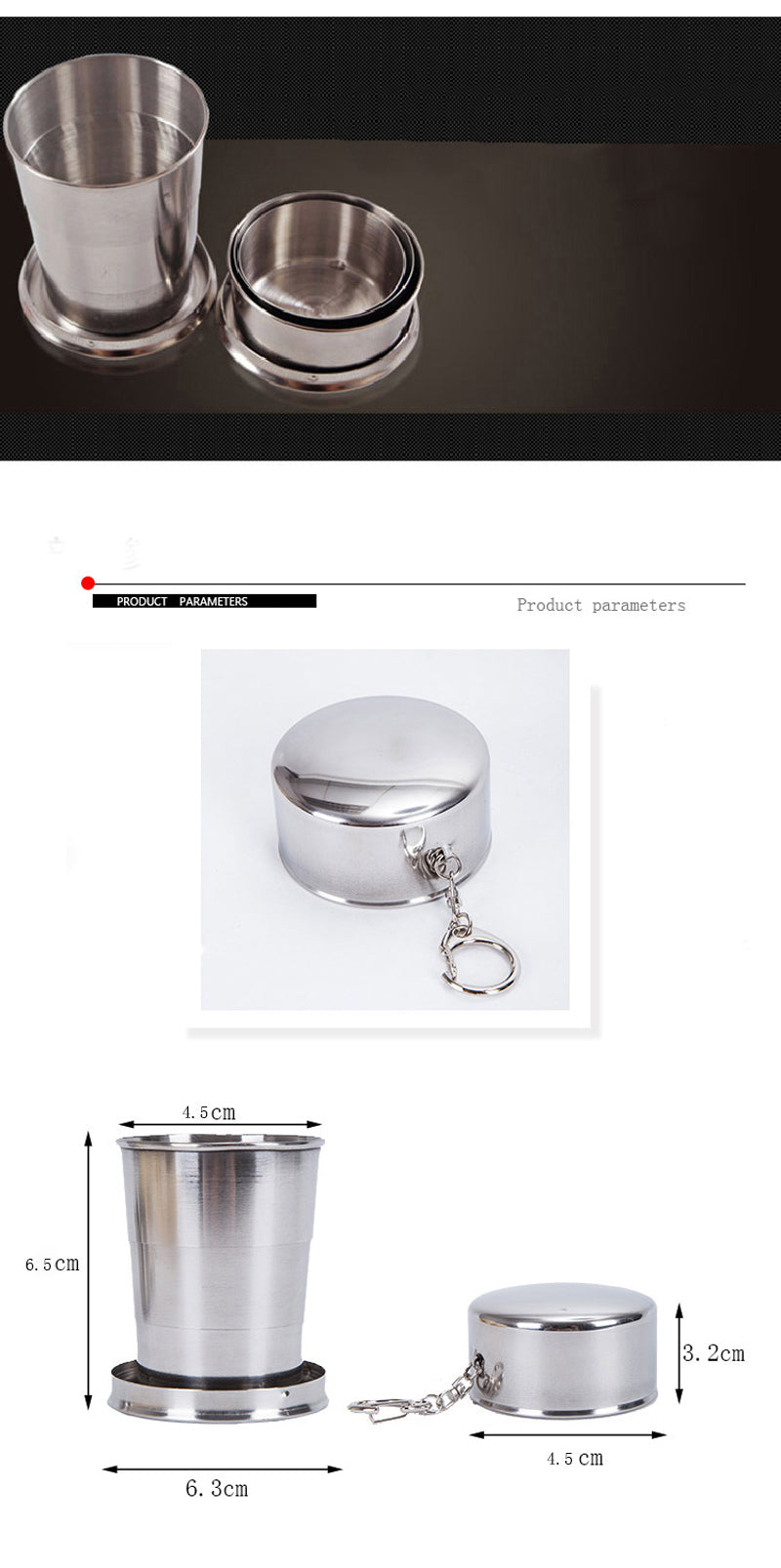 Honana HN-POC25 Stainless Steel Portable Outdoor Travel Camping Folding Collapsible Metal Water Cup