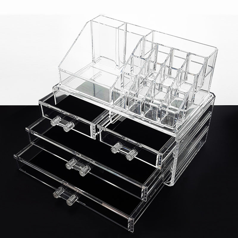 Large Capacity Transparent Acrylic Desktop Makeup Cosmetics Storage Box Jewelry Organizer Acrylic Display Box Storage with Drawers