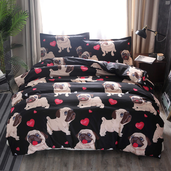 3 PCS Bedding Sets Animal Lovely Dog Printing Quilt Cover Pillowcase For Full Size