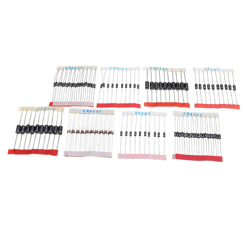 200pcs Fast Switching Schottky Diode Assorted Kit 1N4001 1N4004 1N4007 1N5408 UF4007 FR207 1N5817 1N5819 1N5822 1N4148 RL207
