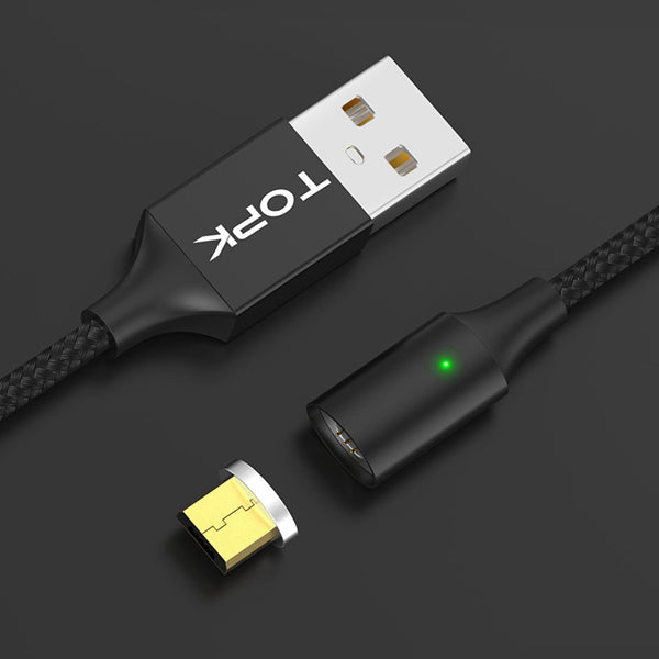 TOPK F-Mini2 2.4A Micro USB LED Magnetic Braided Fast Charging Data Cable 1M for Smart Phone
