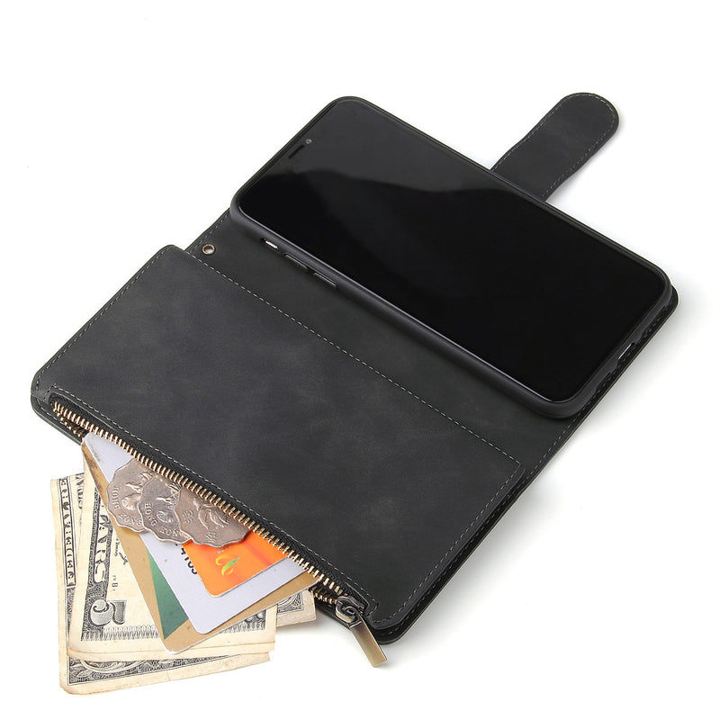 Luxury Flip PU Leather Zipper Wallet Phone Bag Multi Card Slots Protective Case for iPhone 11 / Pro / Pro Max / XR