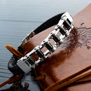 Leather Rope Woven Leather Stainless Steel Locomotive Chain Bracelet
