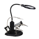 LED Light Soldering Iron Stand Holder Helping Hands Magnifying Glass Magnifier with 3 Arms + Solder Wire Bracket