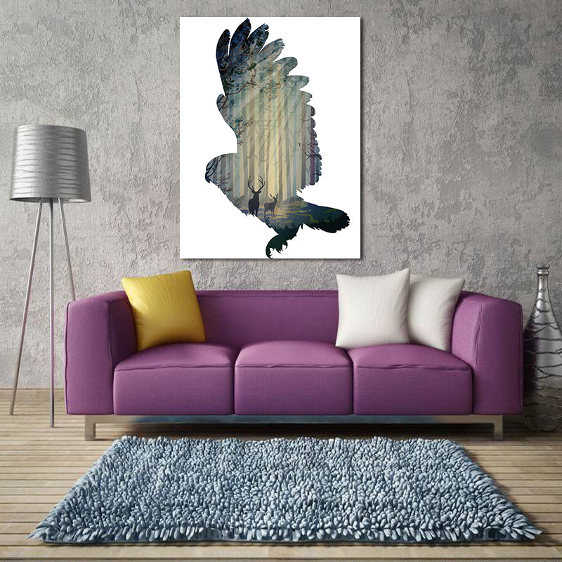Miico Hand Painted Oil Paintings Simple Style-A Flying Owl Wall Art For Home Decoration Painting