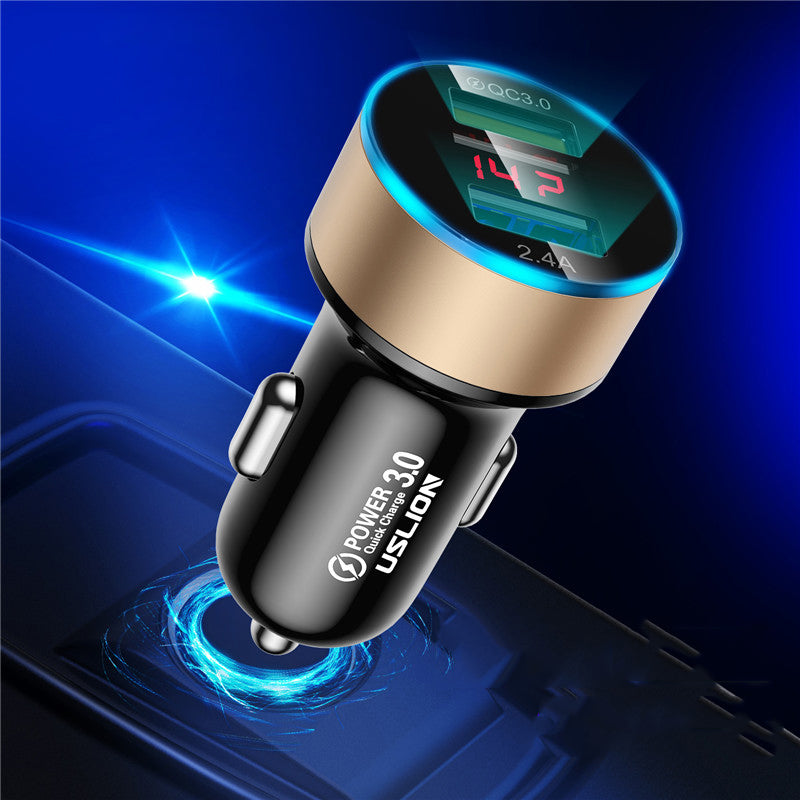 USLION QC 3.0 LED Display Universal Dual USB 24V 3A Quick Fast Charging Metal Car Charger Adapter for iPhone11 for Samsung S10+ Xiaomi Redmi Note8 Tablet