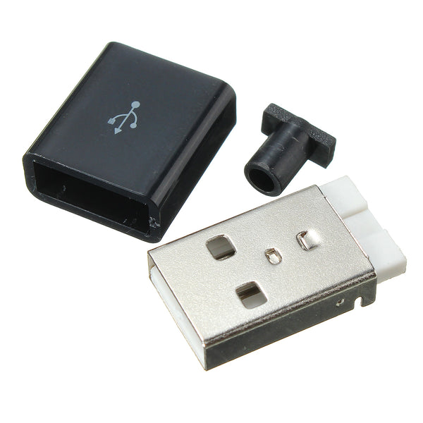 1Pcs USB 2.0 Type A Plug 4-pin Male Adapter Solder Connector & Black Cover Square