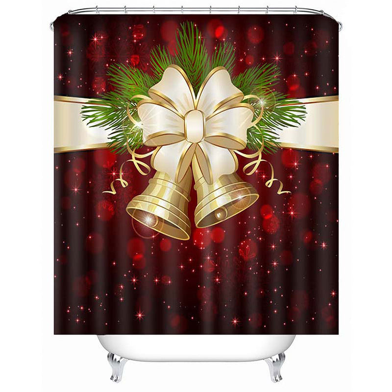 Christmas Bell Pattern Waterproof Bathroom Curtain Home Snowman Shower Curtain