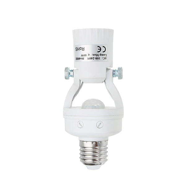 LUSTREON AC100-240V 60W E27 to E27 Rotatable Infrared PIR Motion Sensor Bulb Socket Lampholder